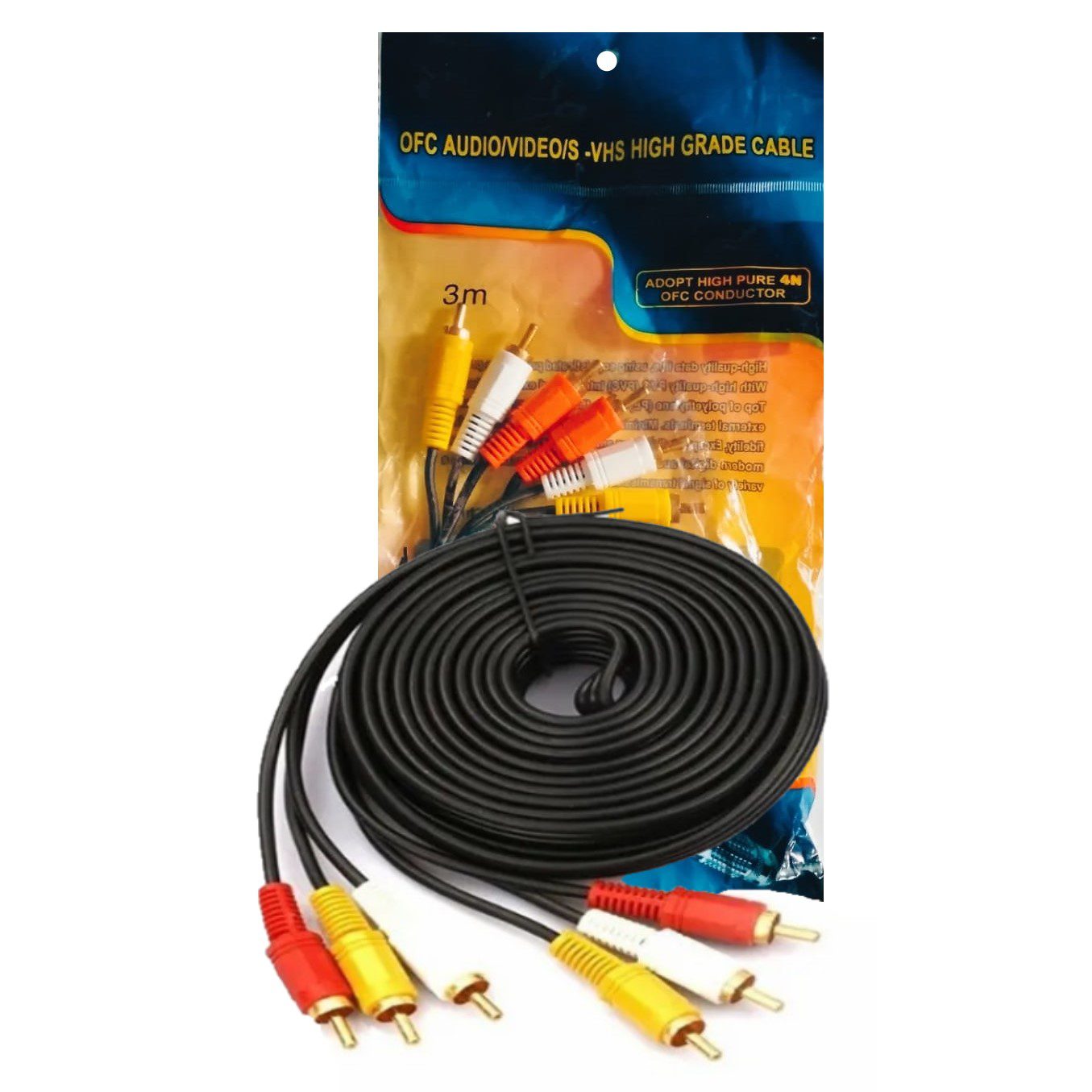 Cable 3 Rca A 3 Rca De 5 Metros Reforzado Macho a Macho 2 Audio Y 1 Video ( EN BOLSA)