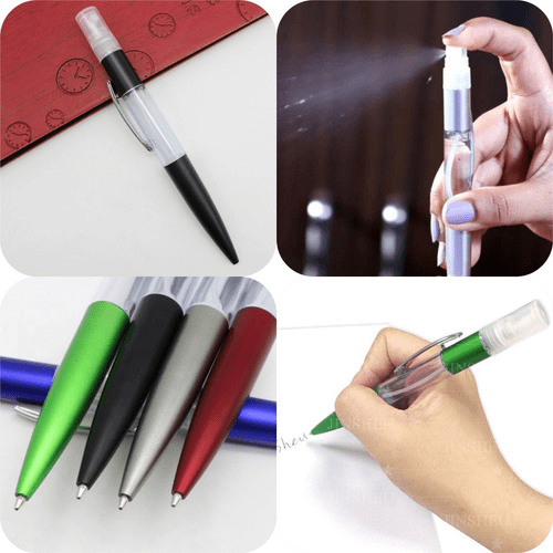 Lapicera Birome Azul Retráctil Bolígrafo Con Spray Para Recargas Sanitizante Perfume