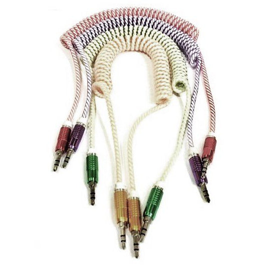 Cable Plug Auxiliar Resorte Espiral Punta De Metal (Suelto) Color Blanco Y negro