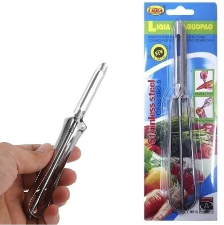 Pelador De Papas, Pela Vegetales De Acero Inoxidable  Comun Clásico Cromado En Blister