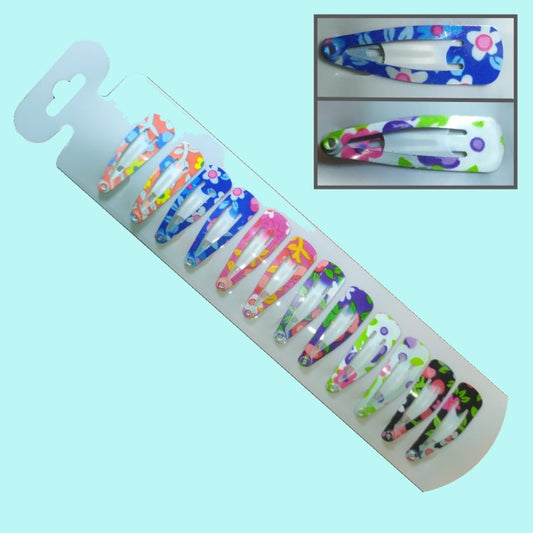 Hebillas Tik Tak Para Pelo Estampada Colores 3Cm x 12 Unidades