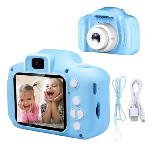 Cámara Infantil Digital Foto Video Juegos, Pantalla Lcd, Sócalo Memoria Recargable + Cable, Color Celeste