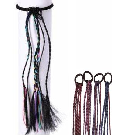 Extensiones Trenzas Colita Gomita Con 6 Trenzas Para el Pelo 35Cm Negro Con Hilos Colores
