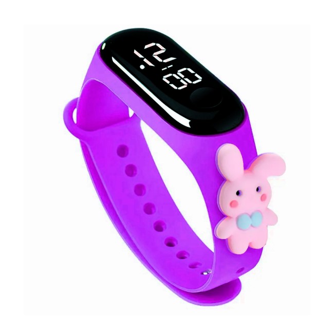 Reloj Digital Tactil Infantil 3d Conejo Malla Violeta
