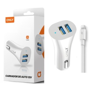 Cargador Cabezal Auto Only D, 2 Salida Usb 3.8A + Cable Separado Usb A Tipo