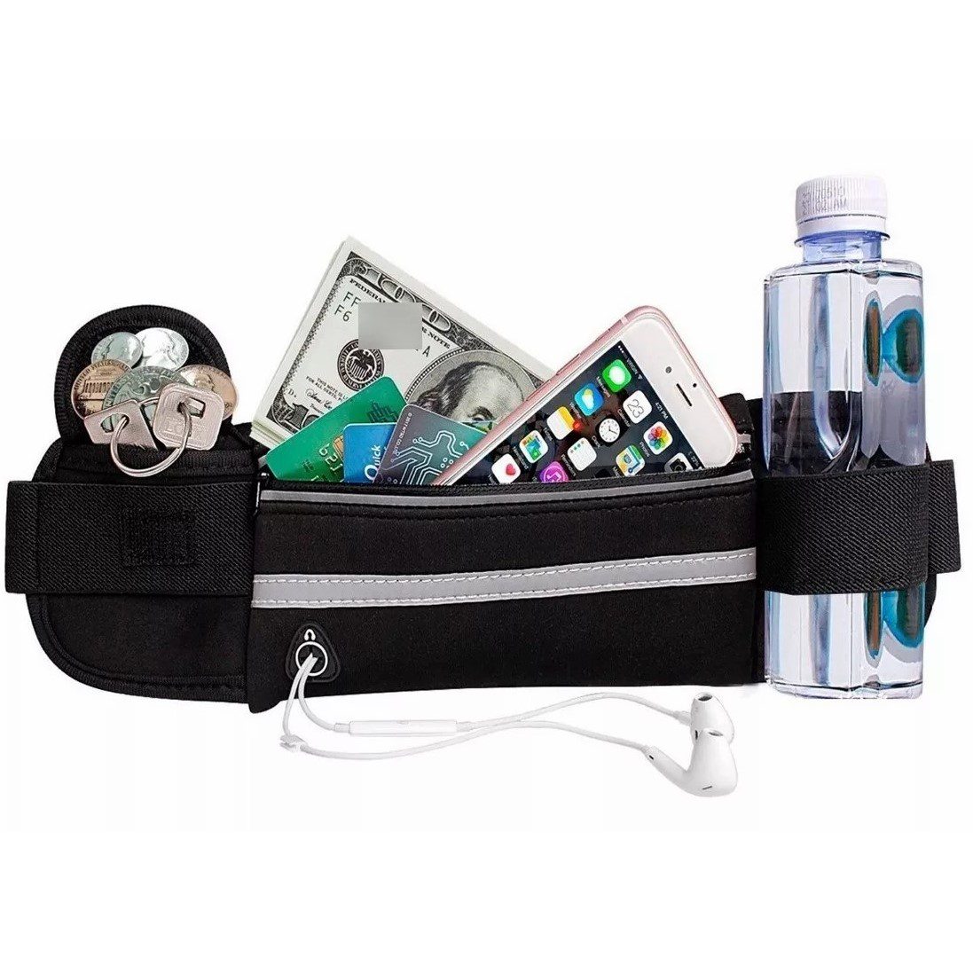 Riñonera Premium Running Deportes Con Cierre + 2 Compartimientos Color Negro