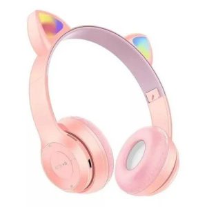 Auriculares Orejas De Gato M1 C/Luz Rgb Inalámbrico Vincha Color Rosa