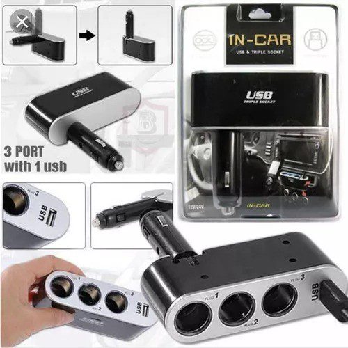 Multiplicador De Toma 12v X3 Auto Con Usb