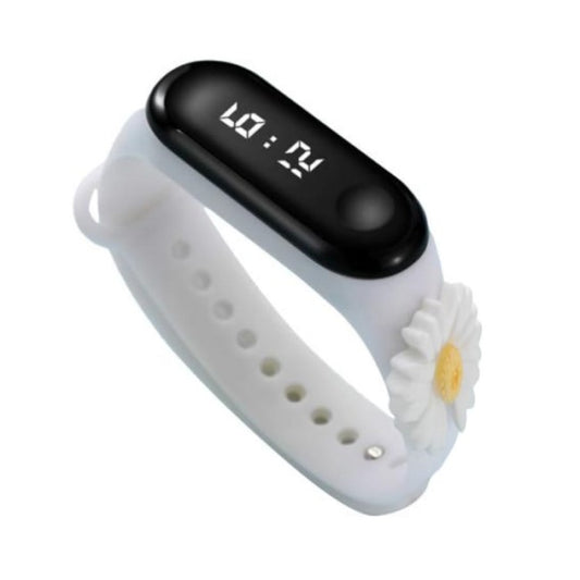 Reloj Digital Tactil Infantil 3d Flor Malla Blanca