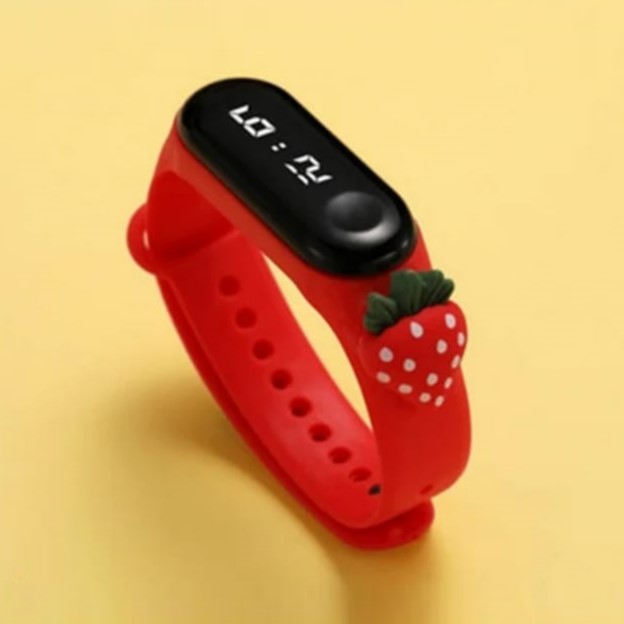 Reloj Digital Tactil Infantil 3d Frutilla Malla Roja