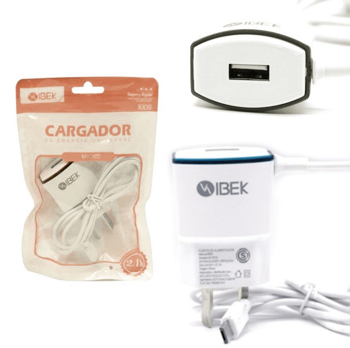Cargador  Ibek 2.1Amp  Salida Usb Con Cable Incluido Micro Usb (En Bolsa)