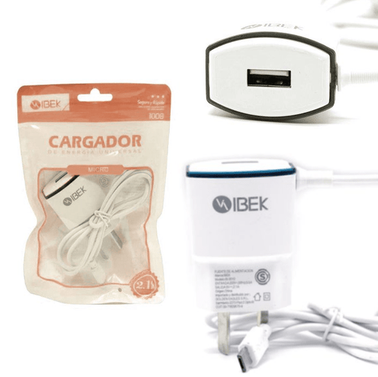 Cargador  Ibek 2.1Amp  Salida Usb Con Cable Incluido Micro Usb (En Bolsa)
