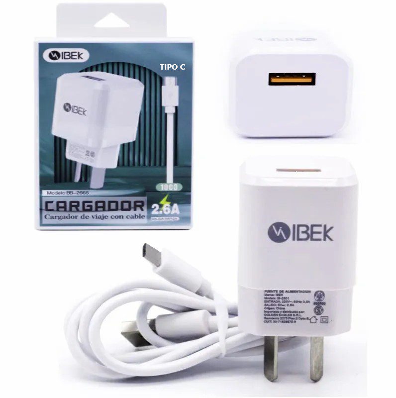 Lanzamiento Cargador 2.6 Amp Ibek Cabezal + Cable Separado  &#8221; TIPO C &#8220;