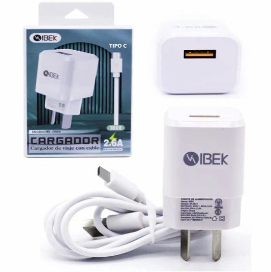 Lanzamiento Cargador 2.6 Amp Ibek Cabezal + Cable Separado  &#8221; TIPO C &#8220;