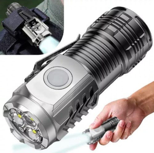 Linterna Táctica 3 Led Potenciado Recargable Clip, Imán + Cable Tipo C