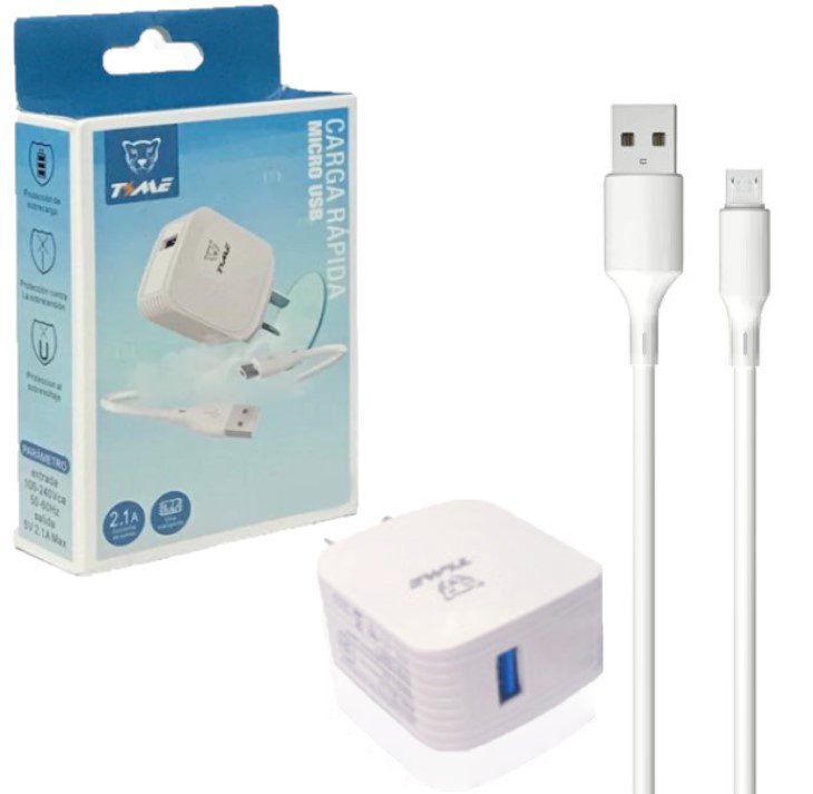 Cargador Time  Cabezal 2.1 A + Cable Separado Micro Usb V8