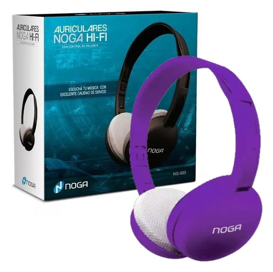 Auriculares Vincha Noga, Manos Libres Boton Mic Cable 3,5mm Color Violeta