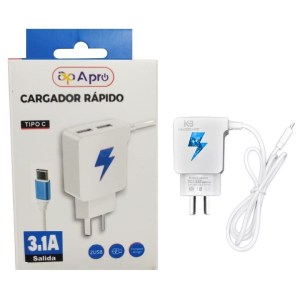 Cargador Pro V2 3.1A  2 Usb Con Cable incluido Tipo C Color Azul