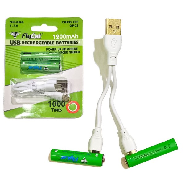 2 x Pila AAA Recargable Directo Con Entrada Hembra tipo C A Usb Cables Incluidos