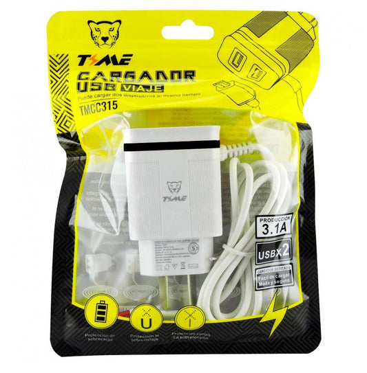 Cargador 3.1 Time 2 Usb Hembra + Cable Incluido Micro Usb, Carga Rápida