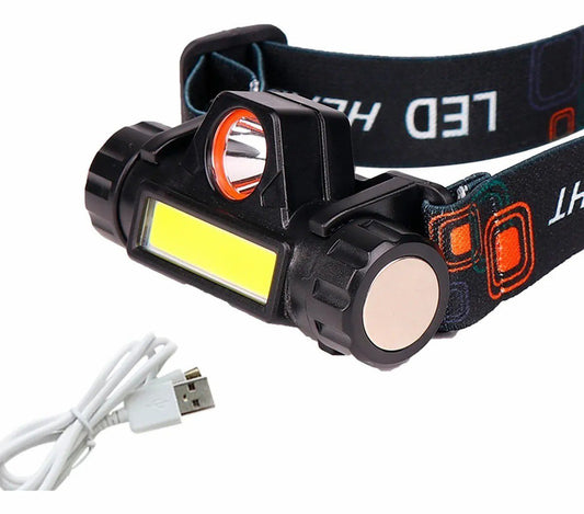 Linterna Potenciada Minera Usb Vincha Recargable 2 Luces Led
