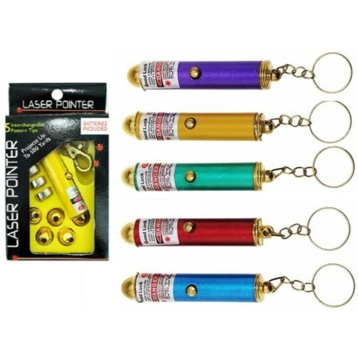 Laser Puntero Rojo 5 Puntas Con Pilas En Caja