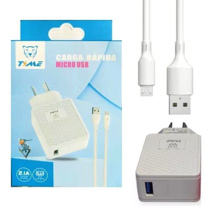 Cargador Time Tm Cabezal 2.1 A + Cable Separado Usb A Micro Usb V8 Color Blanco