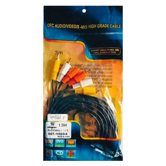 Cable 3 Rca A 3 Rca 1,5 Metros  Macho a Macho 2 Audio Y 1 Video (En Bolsa)