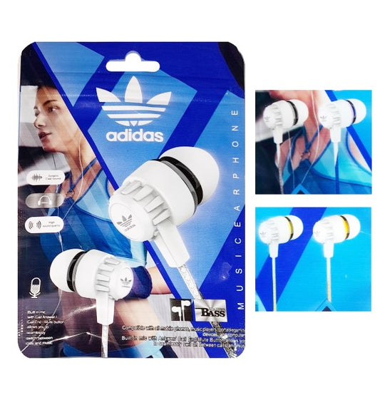 Auriculares Adidas Manos Libres Mic. y Botón Color Blanco Con Amarillo