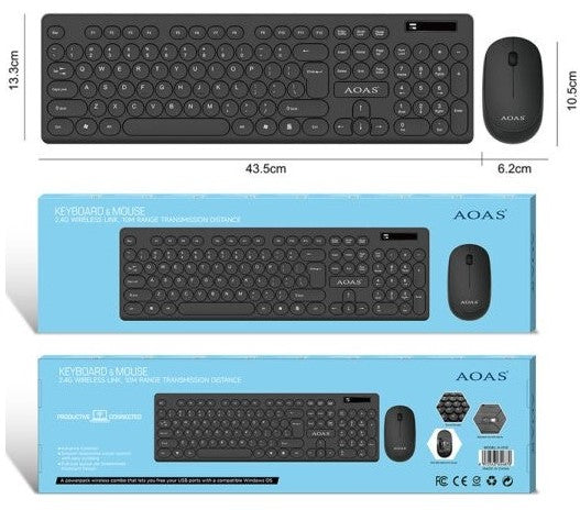 Teclado Y Mouse Inalámbrico AOAS Combo Kit Pc y Otros