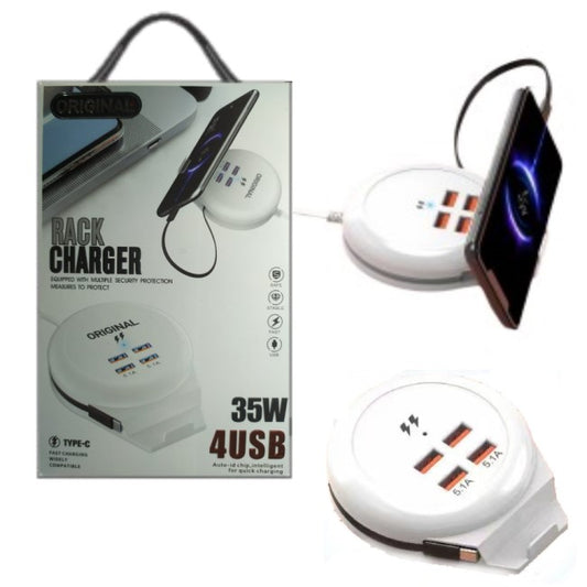 Cargador Estacion De Carga 35w 4 Puertos Usb 220v + Cable Tipo C