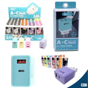 Cargador Cabezal 5.8 Inova 1 Usb Tipo C Hembra + 1 Usb Hembra &#8211; Colores