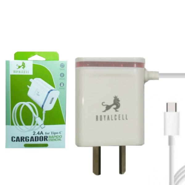 Cargador Royal 2.4A Usb Hembra + Cable Incluido &#8221; Tipo C &#8220;