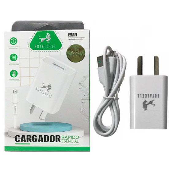 Cargador Royal Cabezal 2.4A + Cable Separado Usb A Tipo C