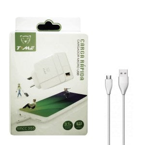 Lanzamiento Cargador Time  Cabezal 3.1A + Cable Separado Micro Usb V8 Carga Rápida Colores Blanco o Negro