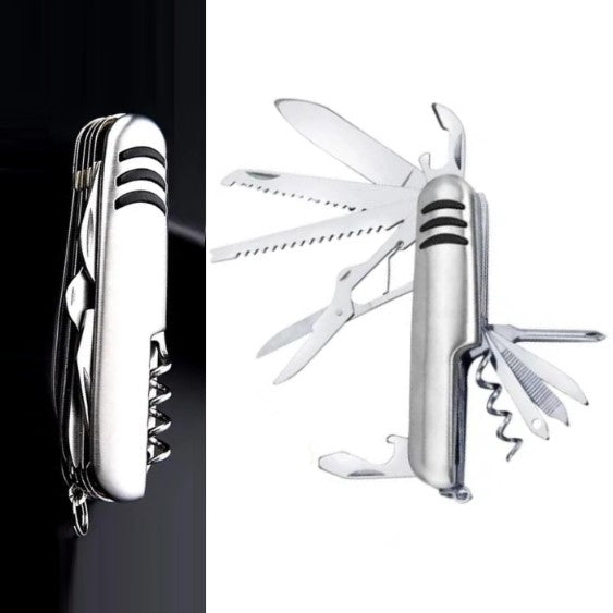 Cortaplumas Plateado 11 Funciones Camping Supervivencia Multiuso Acero Inox (En Caja)