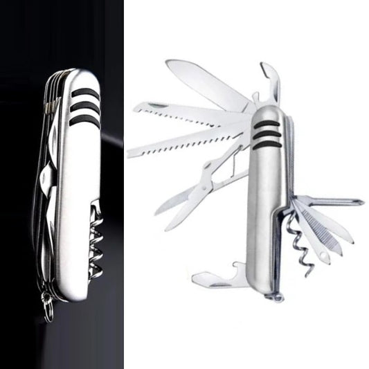Cortaplumas Plateado 11 Funciones Camping Supervivencia Multiuso Acero Inox (En Caja)