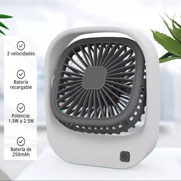 Ventilador Portatil de Mesa 15X12Cm Recargable 3 Modos + Cable, Color Blanco