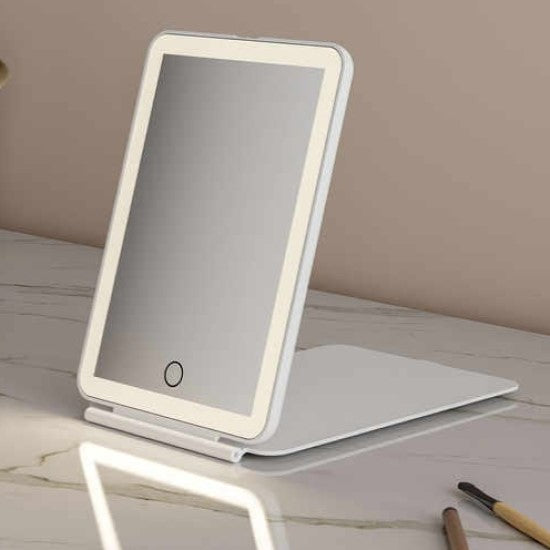 Espejo M2 Plegable Premium Luz Led Recargable 20x14Cm 3 Tonos Botón Táctil Maquillaje, Otros + Cable