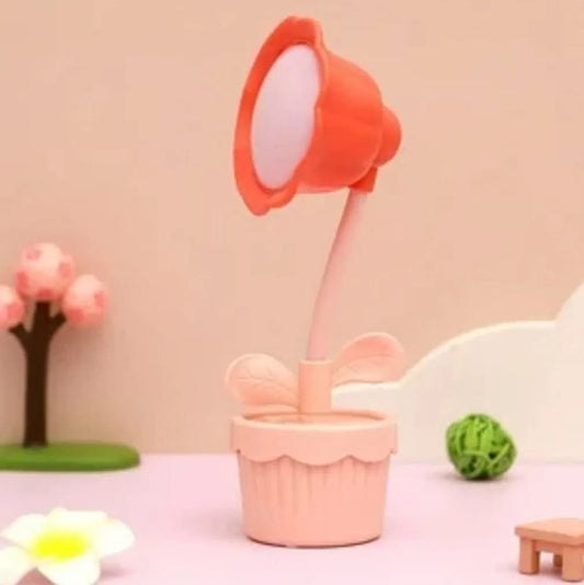 Lampara Velador Led Recargable 18x8Cm Led Superior e Inferior + Cable, Modelo Flor Naranja