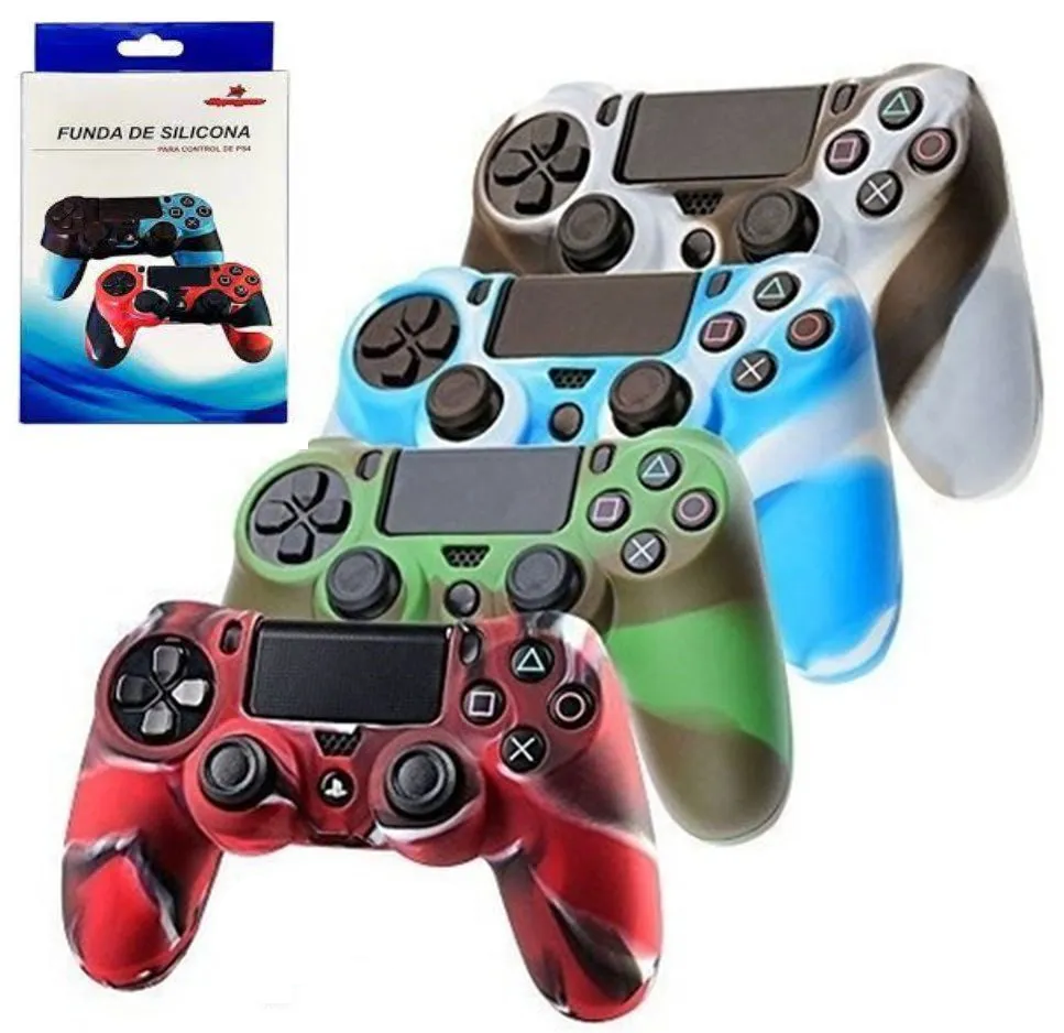 Protector De Joystick Ps4 Silicona Funda Camuflado Color Verde (En Caja)