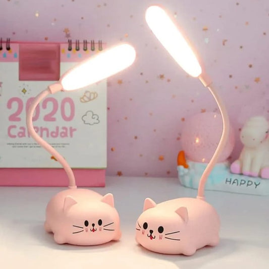 Lámpara Velador Escritorio Led Recargable + Cable Modelo: Gatito Rosa