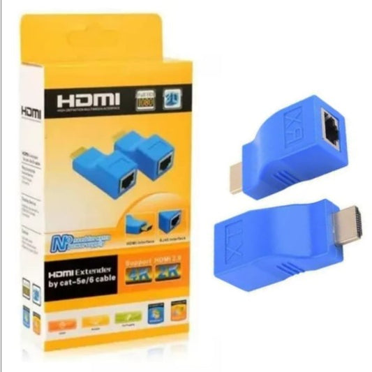 Par De Extensor Hdtv Alargue Prolongador Hdmi x Rj45 Hasta 30 Metros 5E/6