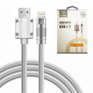 Novedad! Cable Puntas Metal Carga Rápida 3.1 Grueso Pvc Usb A Iphone Color Gris