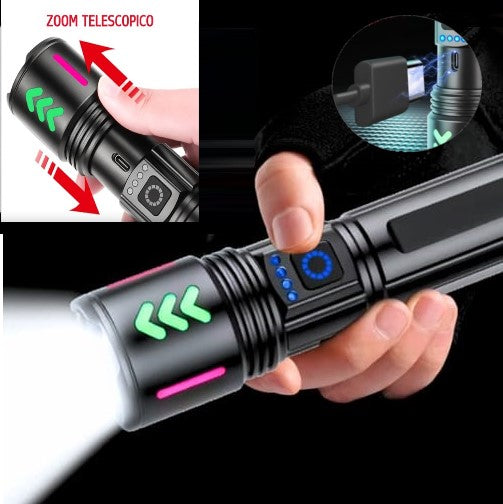 Linterna AF Metal Potenciada Telescópica Luminiscente 18Cm Pila 18650 Recargable