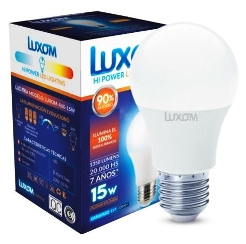 Lampara Foco Led 15W Luxom Iluminacion Rosca Universal Luz Blanca