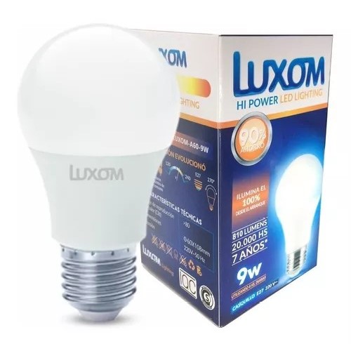 Lampara Foco Led 9W Luxom Iluminacion Rosca Universal Luz Blanca