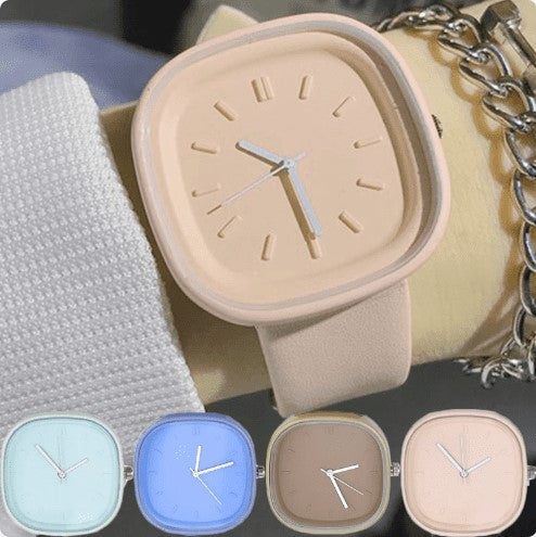 Reloj Con Agujas Animalist Macaron Cuadrado Marrón Claro