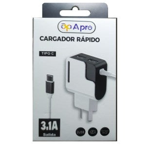 Cargador Pro 3.1A  2 Usb Con Cable incluido Tipo C Color Blanco Con Negro