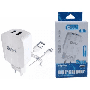 Cargador Ibek  4.8 Turbo 2 Usb + Cable Separado Micro Usb